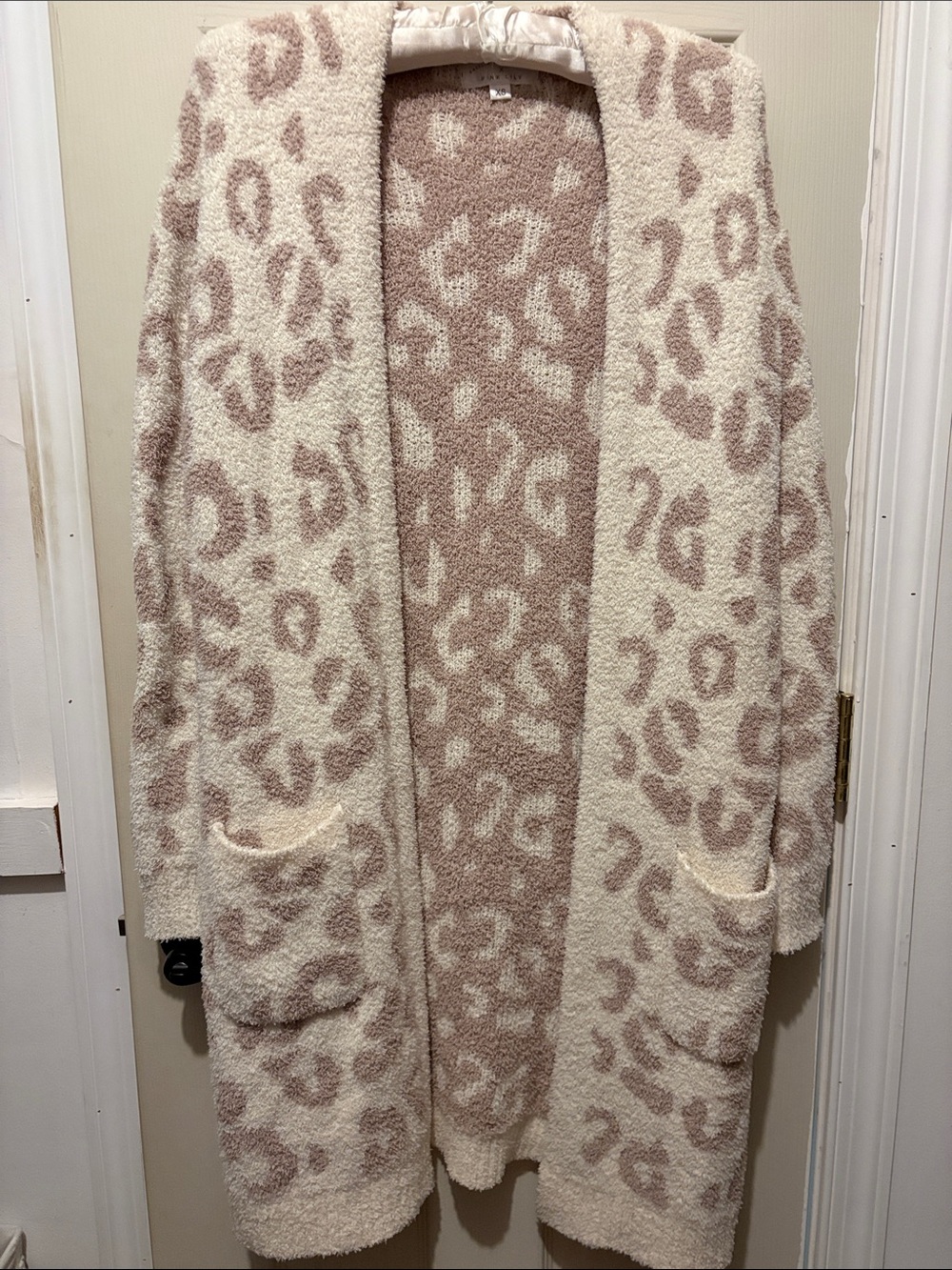 Pink Lily Cream & Blush Leopard-Print Open Cardigan